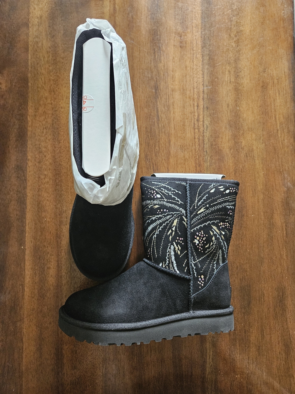 NIB! UGG Black Classic Short Gold Burst Suede Boots Size 6